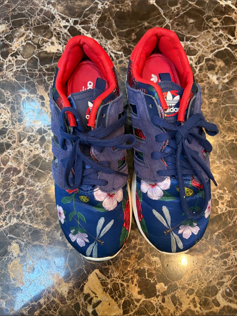 adidas Navy Floral Sneakers with Red Lining. Size 7